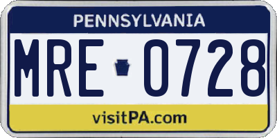PA license plate MRE0728