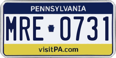 PA license plate MRE0731