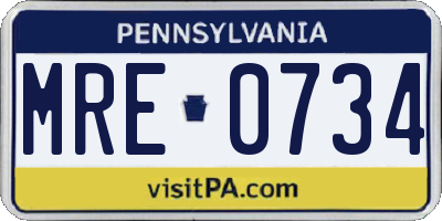 PA license plate MRE0734