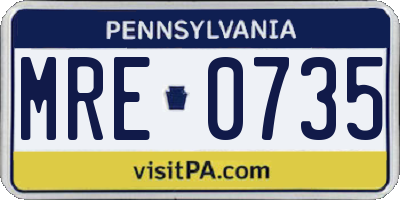 PA license plate MRE0735