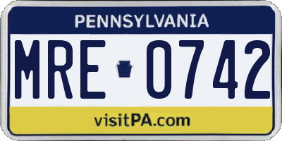 PA license plate MRE0742
