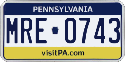 PA license plate MRE0743