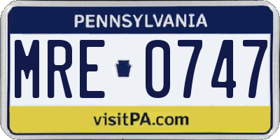 PA license plate MRE0747