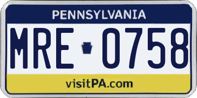 PA license plate MRE0758