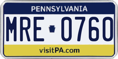 PA license plate MRE0760