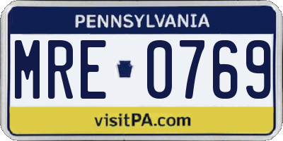PA license plate MRE0769