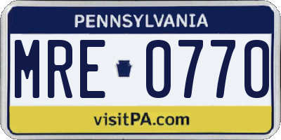 PA license plate MRE0770