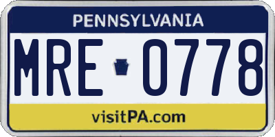 PA license plate MRE0778
