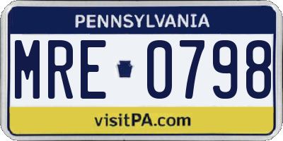 PA license plate MRE0798