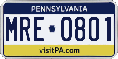 PA license plate MRE0801