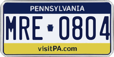 PA license plate MRE0804