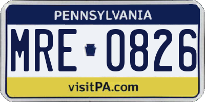 PA license plate MRE0826