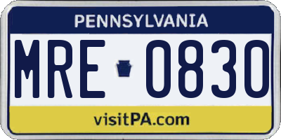 PA license plate MRE0830