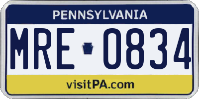 PA license plate MRE0834