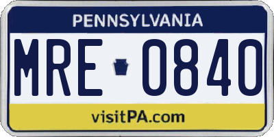 PA license plate MRE0840