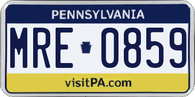 PA license plate MRE0859