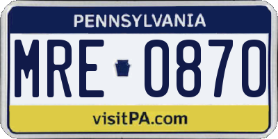 PA license plate MRE0870