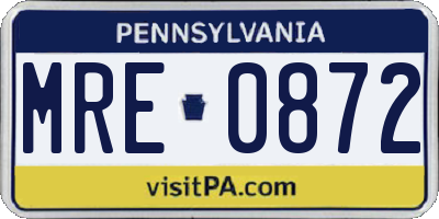 PA license plate MRE0872