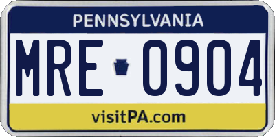 PA license plate MRE0904