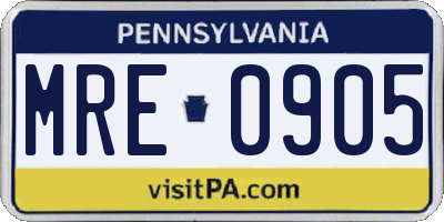 PA license plate MRE0905