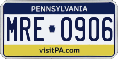 PA license plate MRE0906