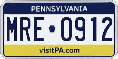 PA license plate MRE0912