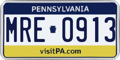 PA license plate MRE0913