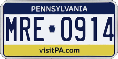 PA license plate MRE0914