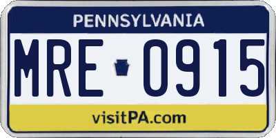 PA license plate MRE0915