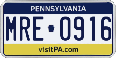 PA license plate MRE0916