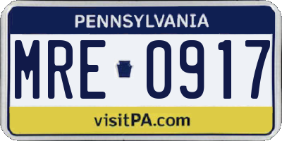 PA license plate MRE0917