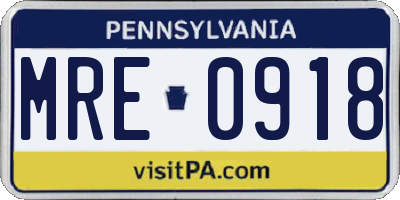 PA license plate MRE0918