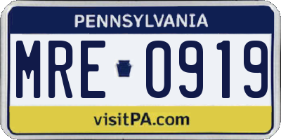 PA license plate MRE0919