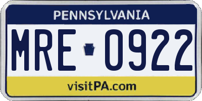 PA license plate MRE0922