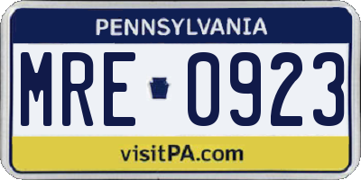 PA license plate MRE0923