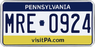 PA license plate MRE0924