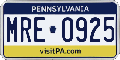 PA license plate MRE0925