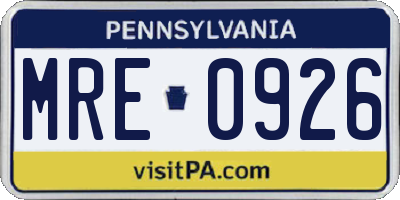 PA license plate MRE0926