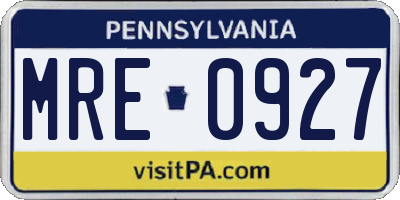 PA license plate MRE0927