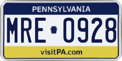 PA license plate MRE0928