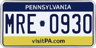PA license plate MRE0930