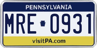 PA license plate MRE0931