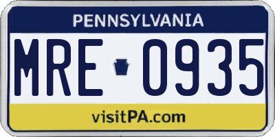 PA license plate MRE0935