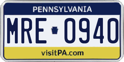 PA license plate MRE0940