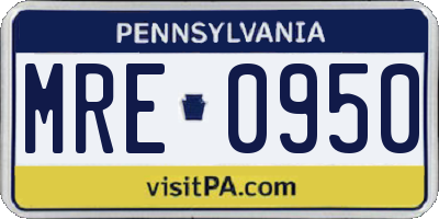 PA license plate MRE0950
