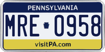 PA license plate MRE0958