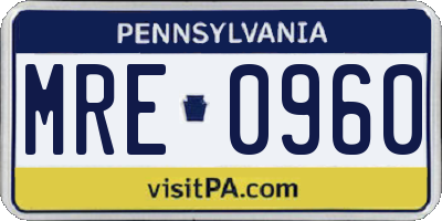 PA license plate MRE0960