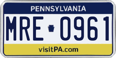 PA license plate MRE0961