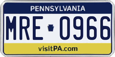 PA license plate MRE0966