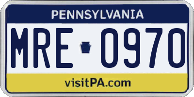 PA license plate MRE0970